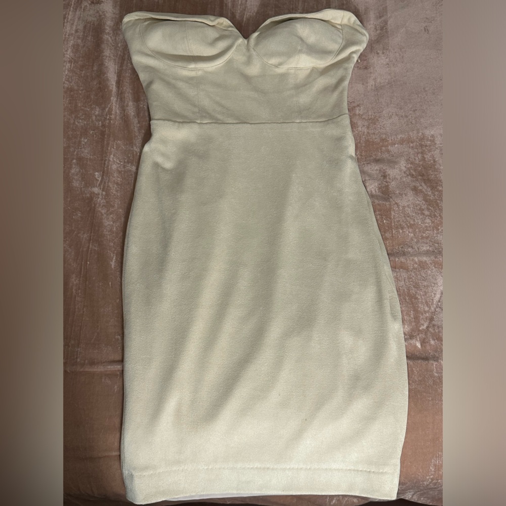 House of CB Strapless Suede Ivory Mini dress